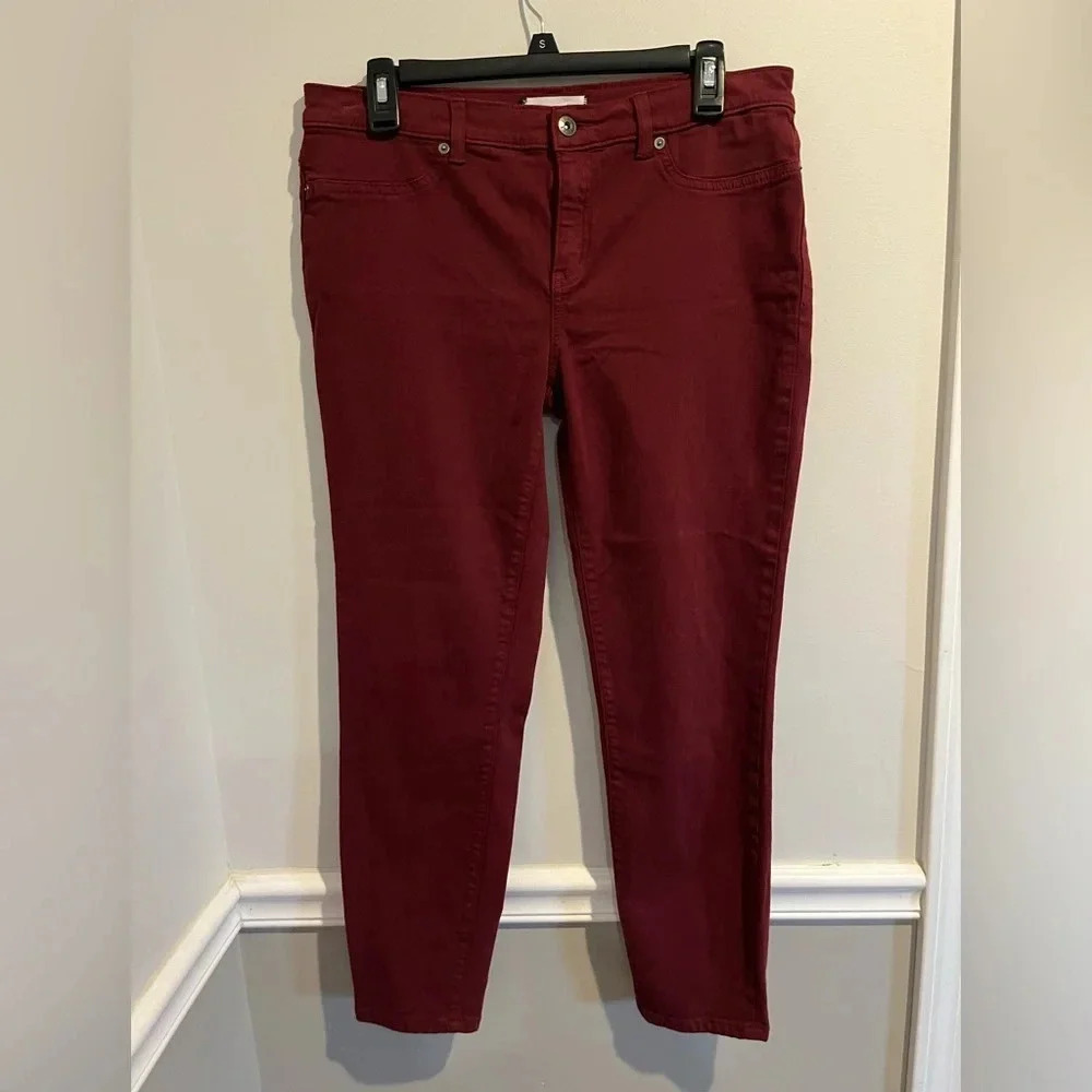 Lila Ryan Jeans Womens Size 32 Maroon Jegging Skinny Faux Front Pocket‎ Stretchy
